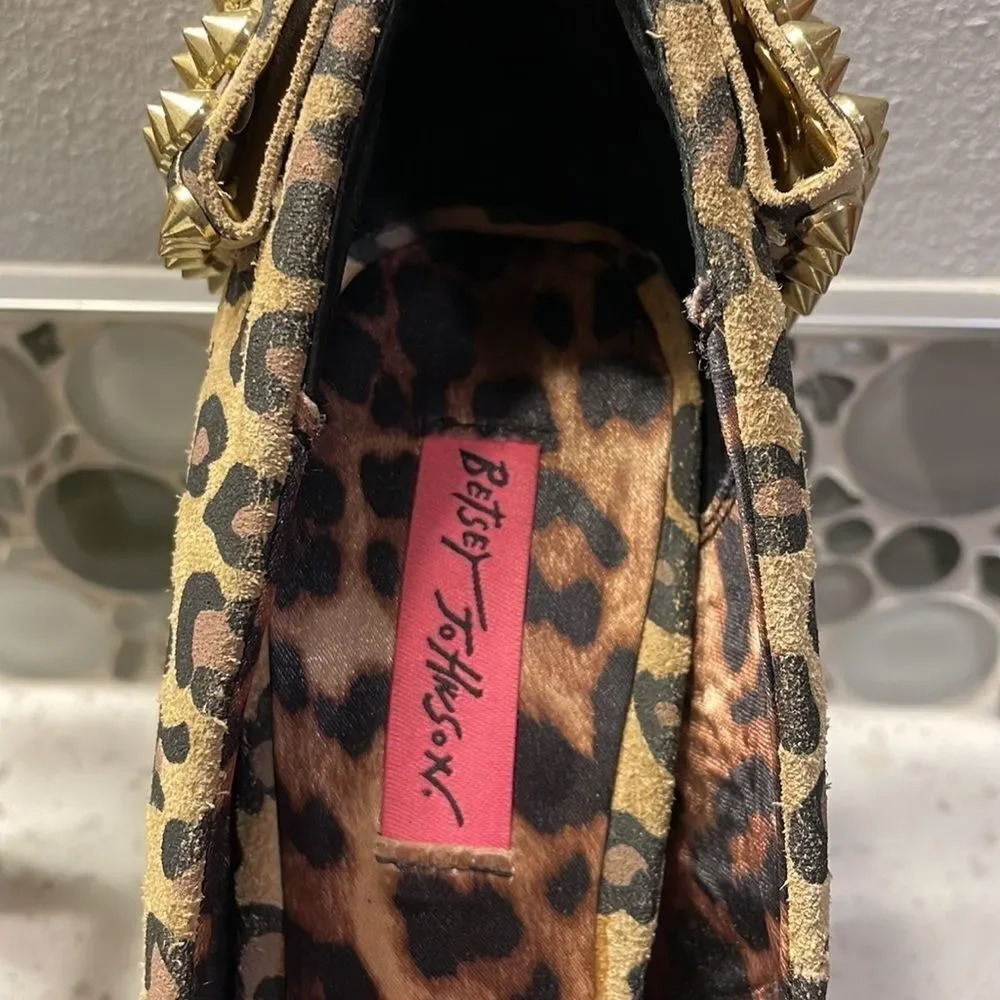 Betsey Johnson Women's Leopard Print Platform Heels + Gold Spikes - Picture 5 of 13
